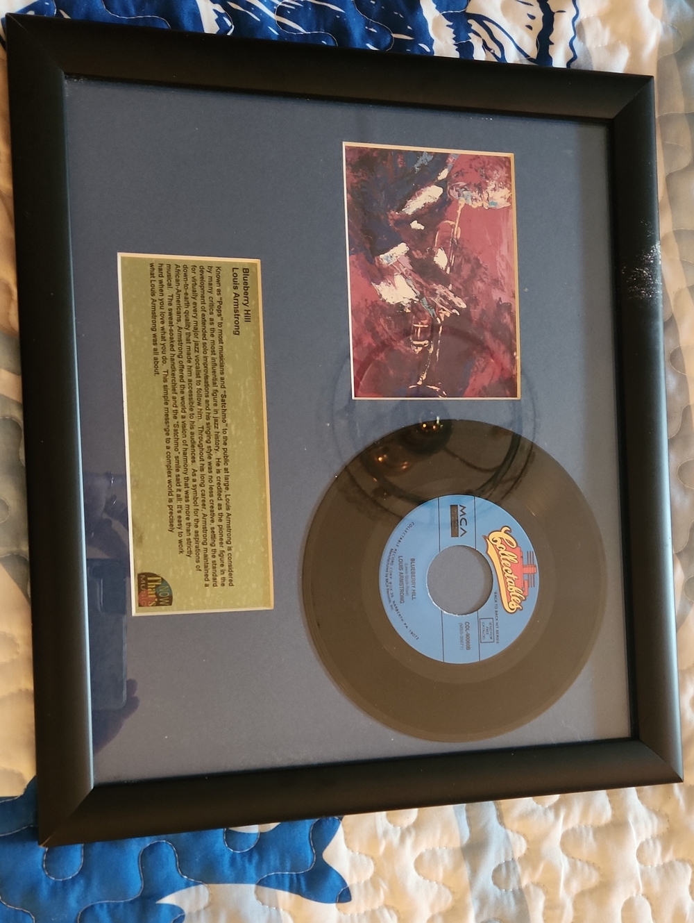 Black Framed Louis Armstrong Blueberry Hill - Matted Record Display Wall Frame